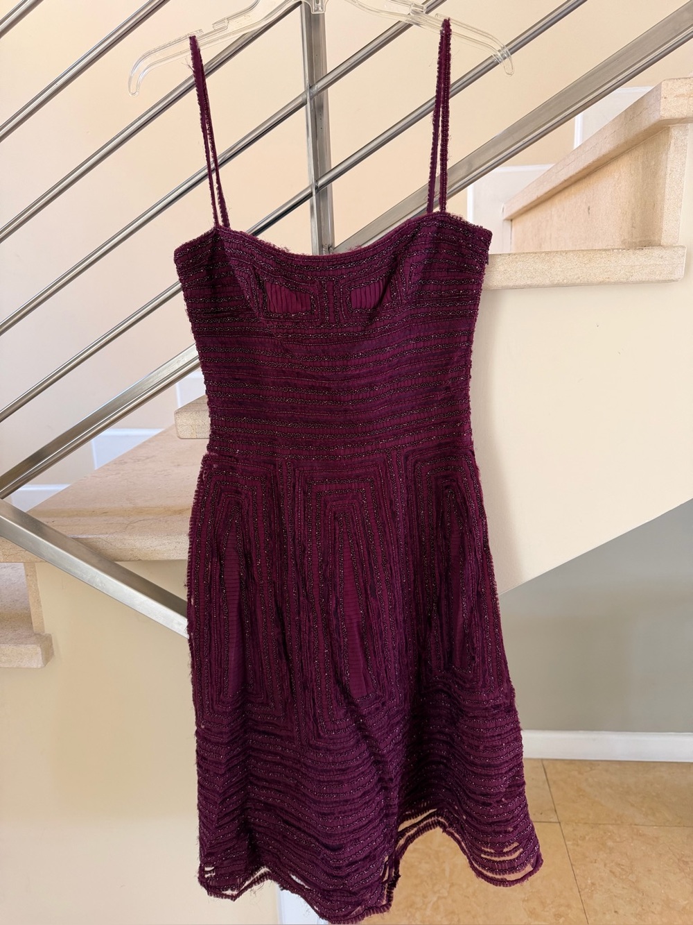 Vintage New very special ESCADA Burgundy Beaded Spaghetti-Strap Dress
